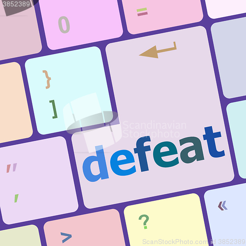 Image of defeat button on white computer keyboard keys vector illustration