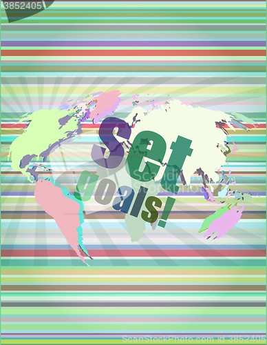 Image of business concept: words set goals on digital touch screen vector illustration