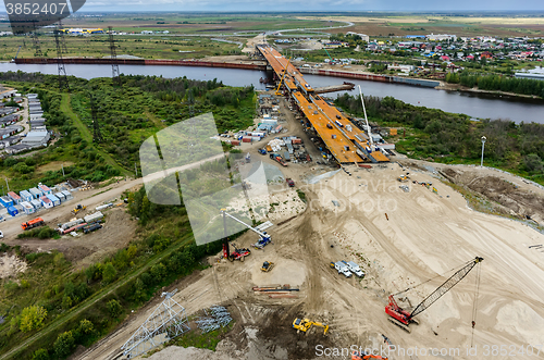 Image of Bridge construction over river. Tyumen. Russia