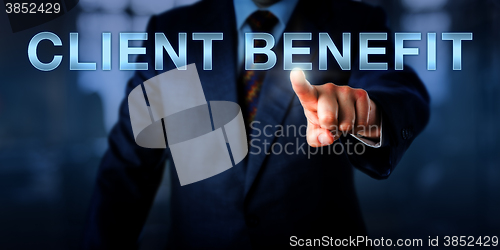 Image of Marketing Manager Pushing CLIENT BENEFIT\r