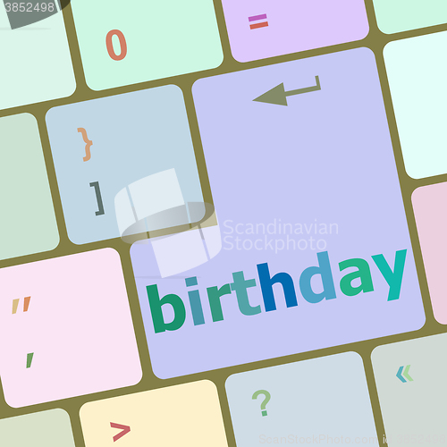 Image of call some party fun with the computer button birthday vector illustration
