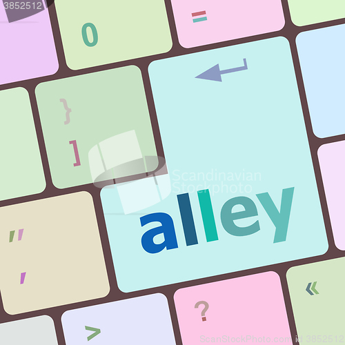 Image of alley words concept with key on keyboard vector illustration