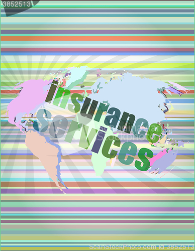 Image of word insurance services on digital screen 3d vector illustration