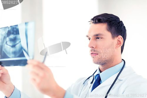 Image of male doctor or dentist looking at x-ray