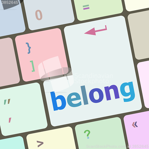 Image of belong word on keyboard key, notebook computer button vector illustration