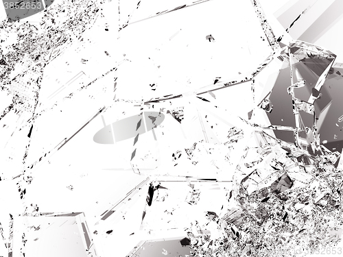 Image of Shattered glass pieces on white background