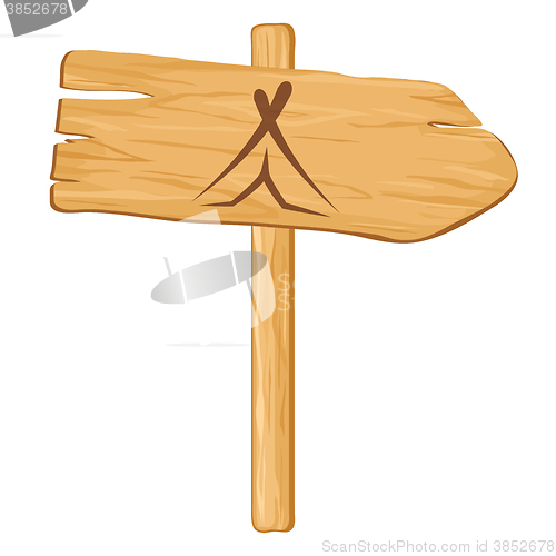 Image of camping. Vector wooden pointer