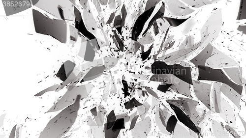 Image of Broken pieces of glass on white with motion blur