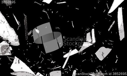 Image of Small and large pieces of shattered black glass isolated 