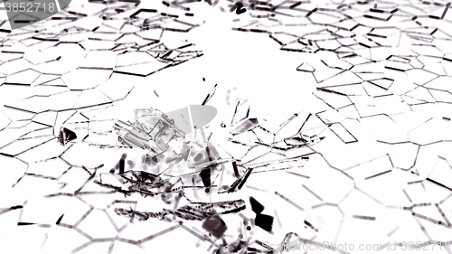 Image of Broken and splitted glass pieces on white