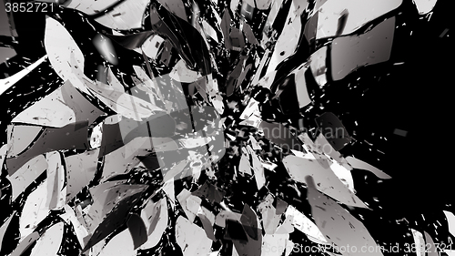 Image of Broken or Shattered glass with motion blur on black