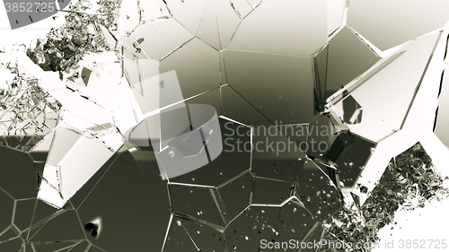 Image of Pieces of cracked glass on white