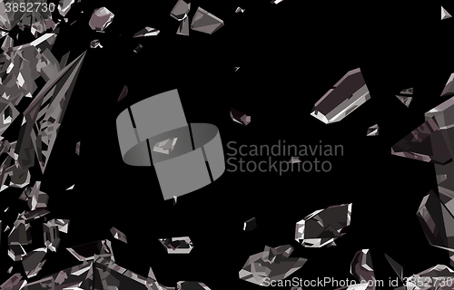 Image of Smashed and shattered glass isolated on black