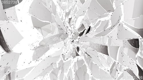 Image of Broken and Shattered pieces of glass on white
