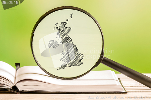 Image of United Kingdom information with a pencil drawing