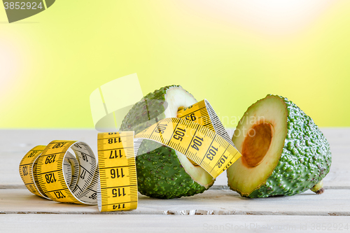 Image of Avocado with yellow measure tape