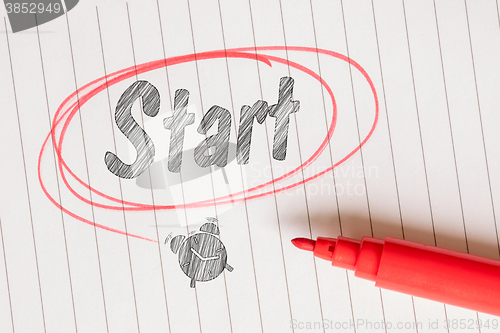 Image of Start note with a red drawn circle