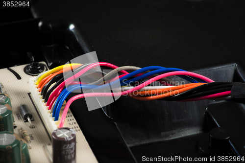 Image of Colorful wires on a motherboard