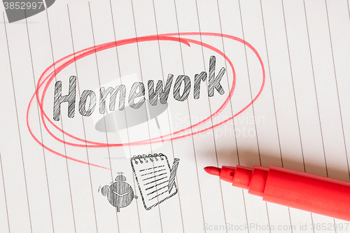 Image of Homework note with a red brushed circle