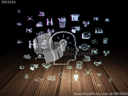 Image of Business concept: Head With Lightbulb in grunge dark room