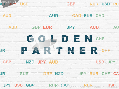 Image of Business concept: Golden Partner on wall background