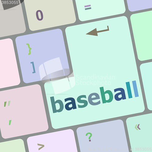 Image of baseball word on keyboard key, notebook computer vector illustration