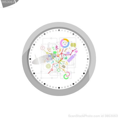 Image of Set of office icons in flat design on original watch vector illustration isolated on white