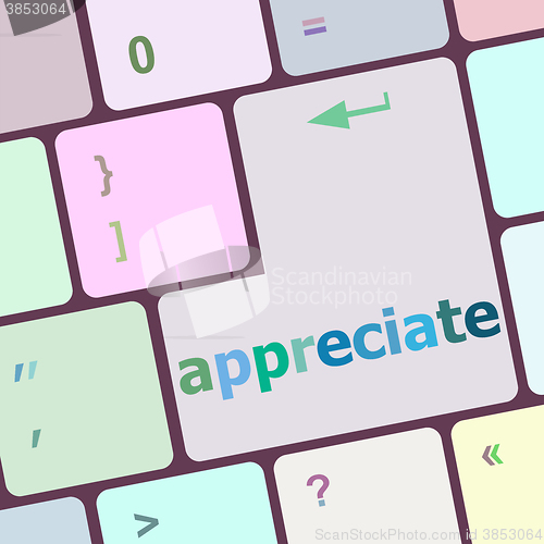 Image of Computer keyboard keys with appreciate word on it vector illustration