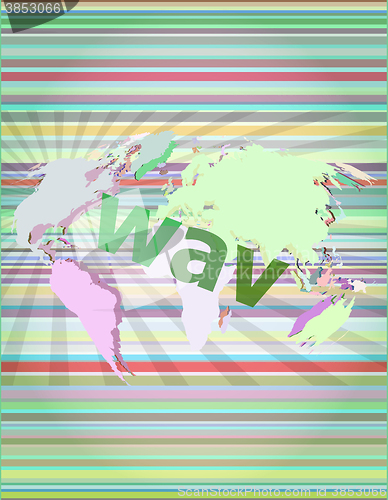 Image of digital concept: wav word on digital screen vector illustration