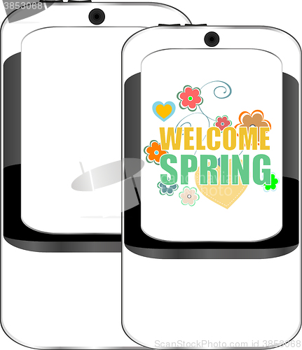 Image of Welcome Spring Holiday Card. Welcome Spring Vector. Welcome Spring background. Spring Holiday Graphic. Welcome Spring Art. Spring Holiday Drawing
