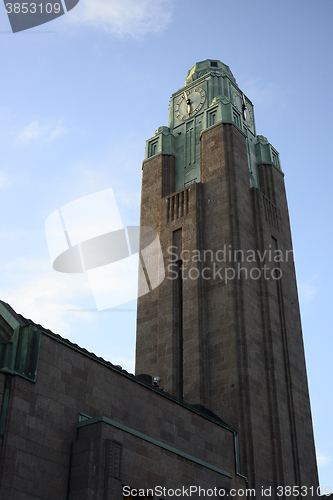 Image of clock tower of the Railway station in Helsinki, Finland