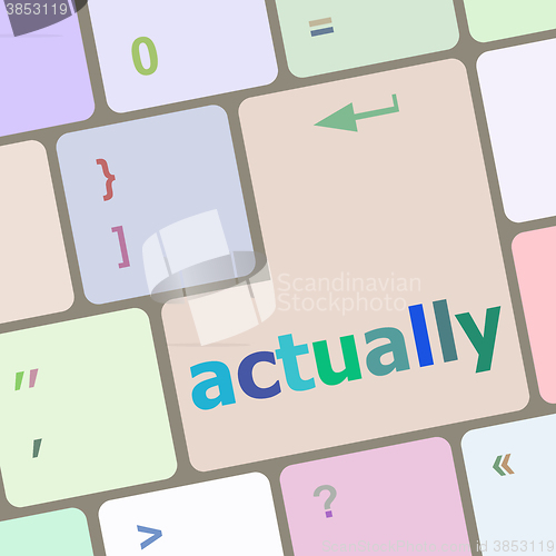 Image of Actually button on keyboard with soft focus vector illustration