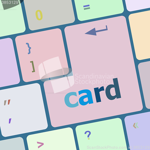 Image of card word on keyboard key, notebook computer button vector illustration
