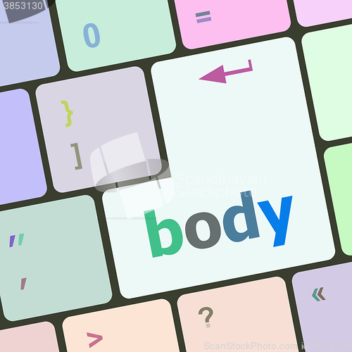 Image of body word on keyboard key, notebook computer button vector illustration