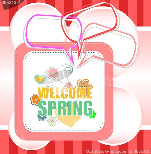 Image of Welcome Spring Holiday Card. Welcome Spring Vector. Welcome Spring background. Spring Holiday Graphic. Welcome Spring Art. Spring Holiday Drawing