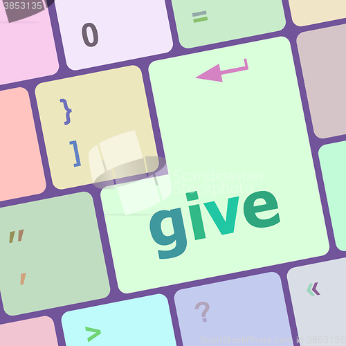 Image of give word on keyboard key, notebook computer button vector illustration