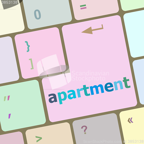 Image of computer keyboard with apartment button vector illustration