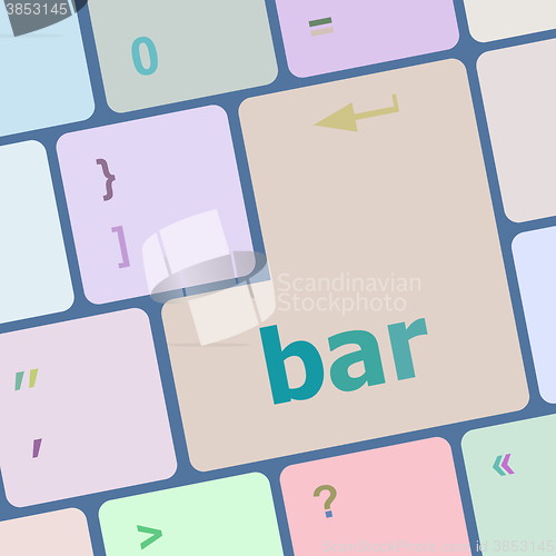 Image of bar word on keyboard key, notebook computer vector illustration