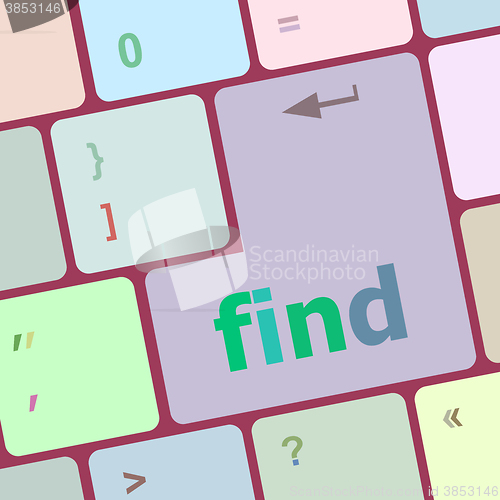 Image of find word on keyboard key, notebook computer button vector illustration