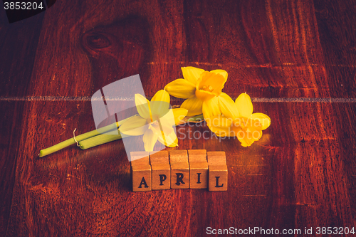 Image of April month with yellow daffodils