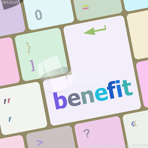 Image of benefit button on keyboard key with soft focus vector illustration