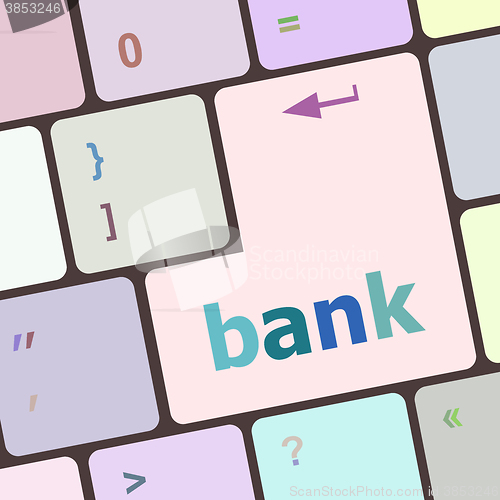 Image of bank word on keyboard key, notebook computer vector illustration