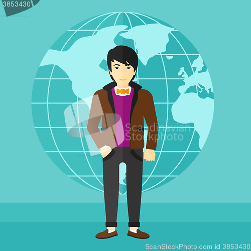 Image of Businessman standing on globe background.