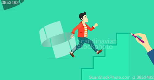 Image of Man running upstairs.