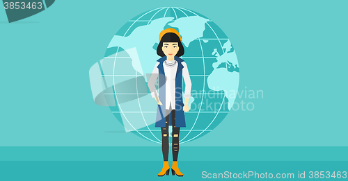 Image of Business woman standing on globe background.