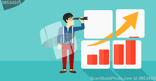 Image of Man looking at positive bar chart.