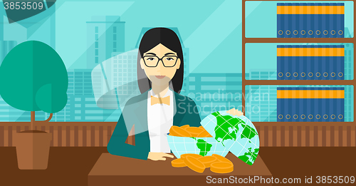 Image of Woman with globe full of money.