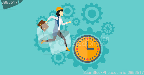 Image of Running woman on clock background.