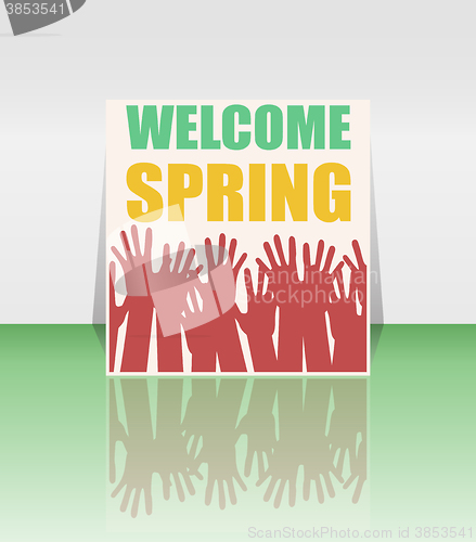 Image of Welcome Spring Holiday Card. Welcome Spring Vector. Welcome Spring background. Spring Holiday Graphic. Welcome Spring Art. Spring Holiday Drawing