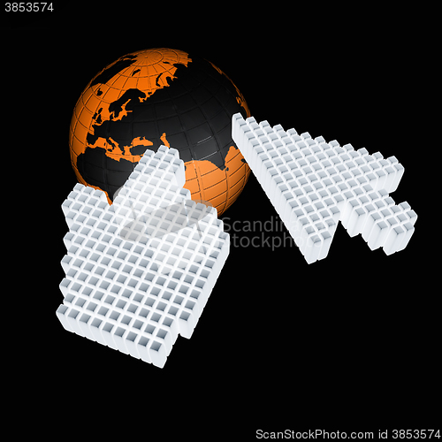 Image of Link selection computer mouse cursor and Earth - Glodal internet concept